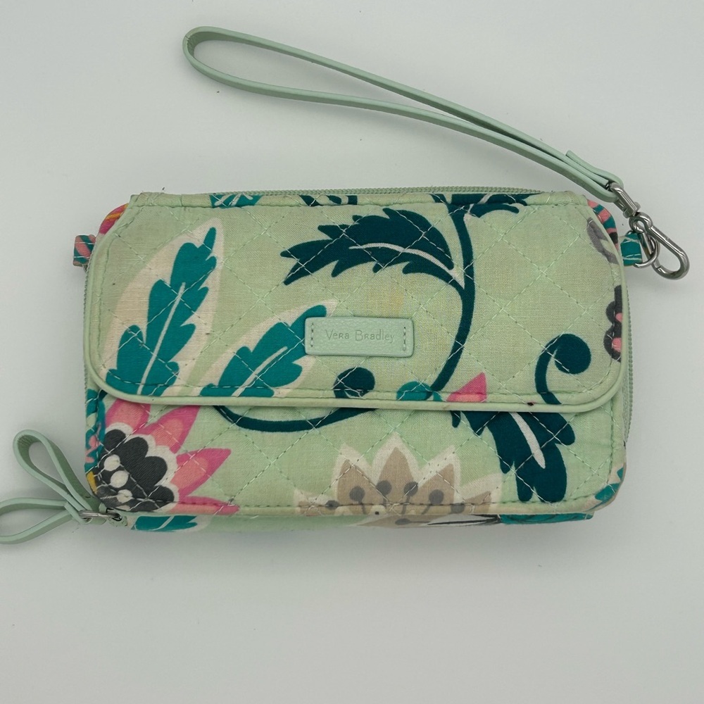 Vera Bradley Mint Green and Pink Floral Wristlet